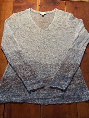 Coldwater Creek Ombre V-Neck Sweater in Light Blue and Gray Size 1X 16-18